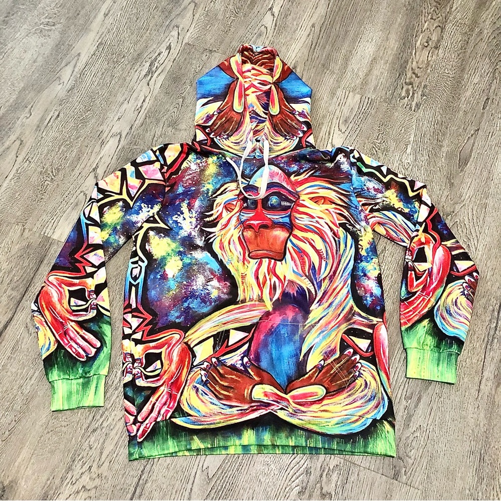 VTG Retro Disney Lion King Rafiki Psychedelic Men’s M Hooded Sweatshirt